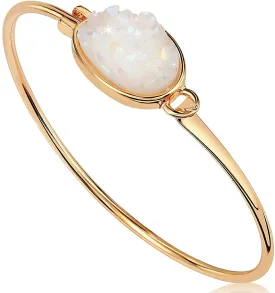 18K Gold White Druzy Oval Bangle