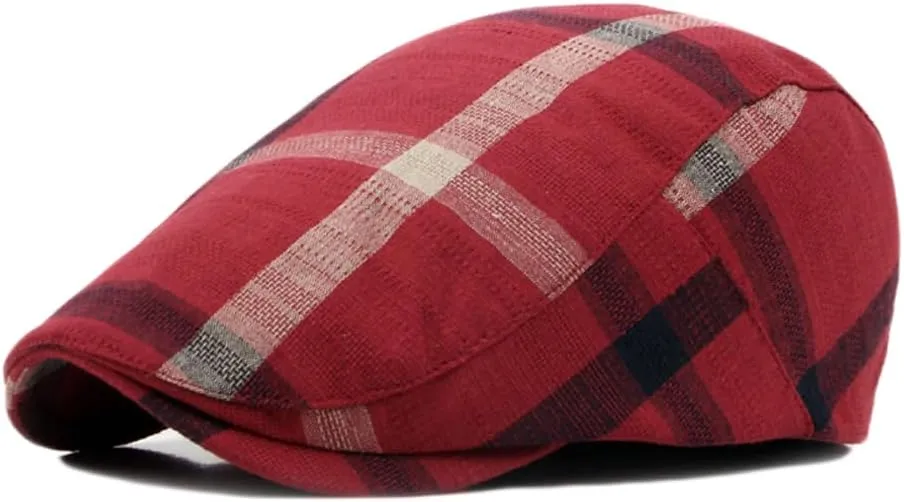 2 Pack Men's Newsboy Flat Cap Adjustable Plaid Ivy Gatsby Cabbie Driving Golf Hat Beret