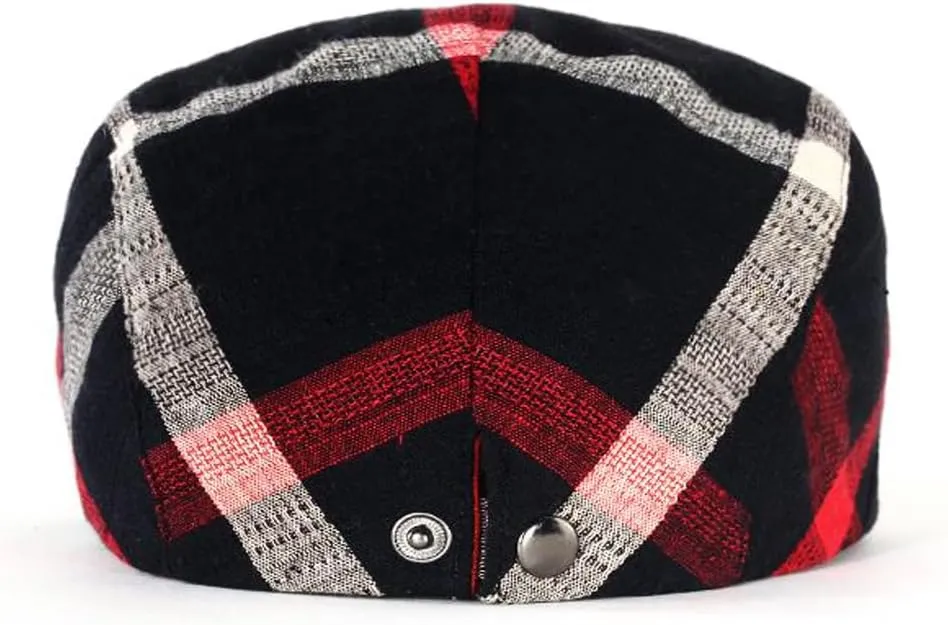 2 Pack Men's Newsboy Flat Cap Adjustable Plaid Ivy Gatsby Cabbie Driving Golf Hat Beret