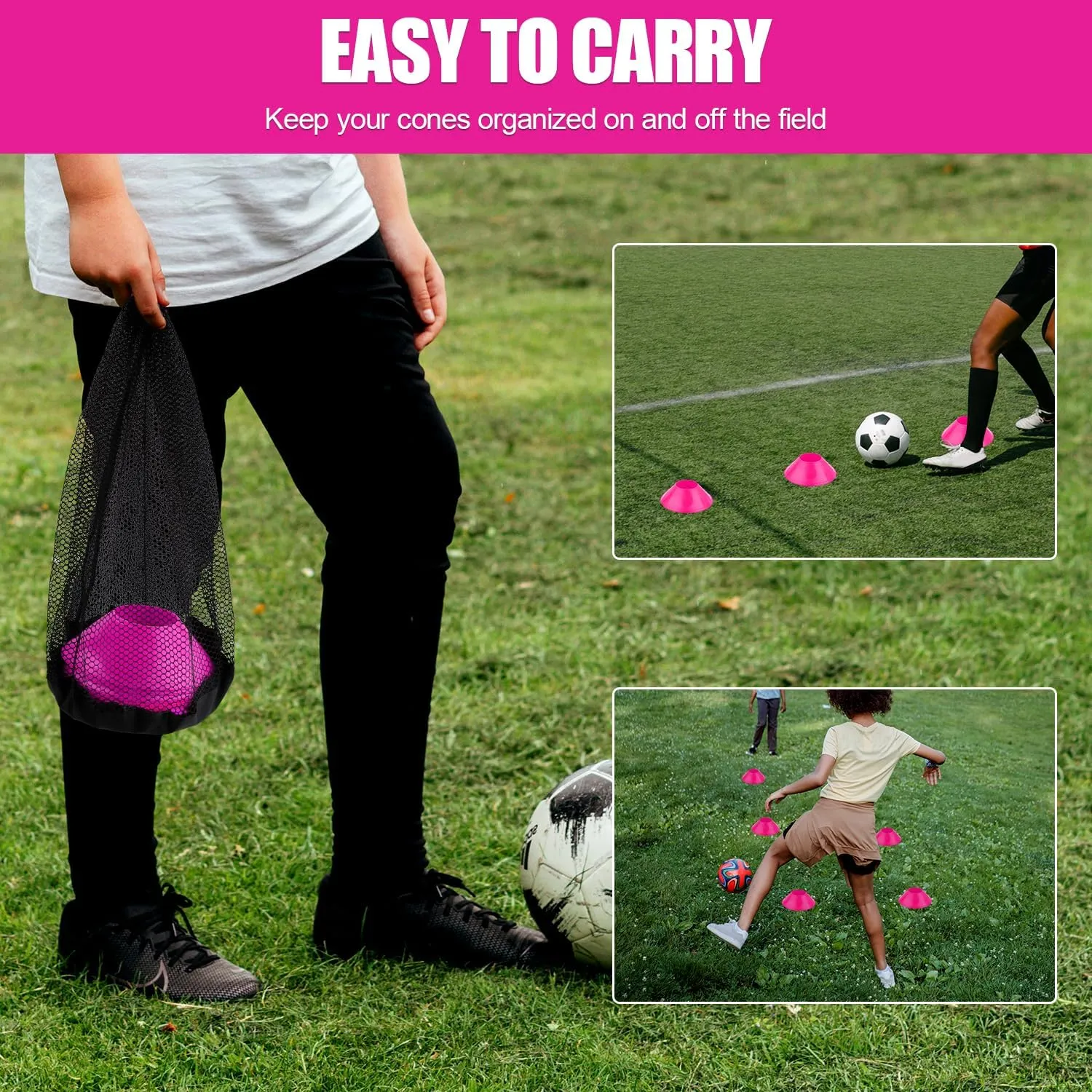25pcs Soccer Cones for Sports Training, Mini Football Cones & Mesh Bag Flexible Agility Cones Premium Training Cones for Basketball Football Running Drills Sports Games Skating Kids
