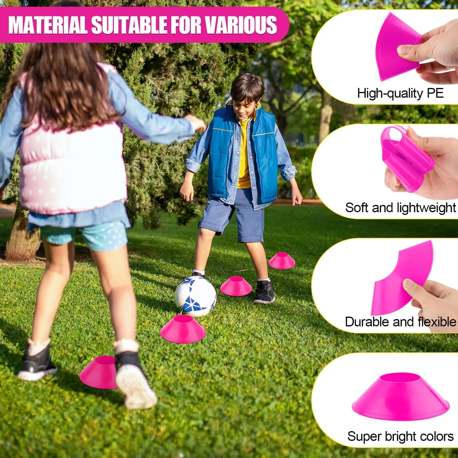25pcs Soccer Cones for Sports Training, Mini Football Cones & Mesh Bag Flexible Agility Cones Premium Training Cones for Basketball Football Running Drills Sports Games Skating Kids