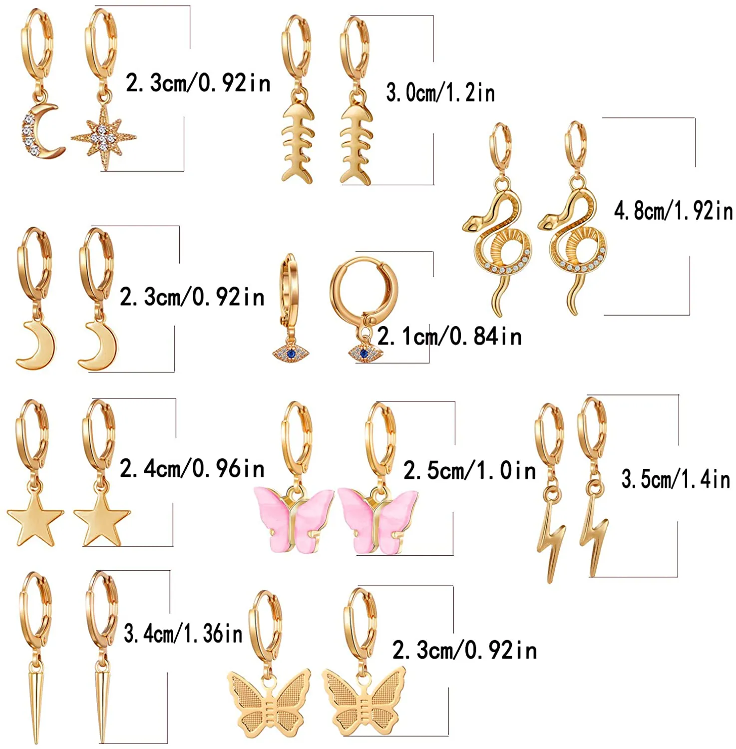 9/10/12 Pairs Gold Small Hoop Earrings Pack with Charm-Silver Mini Hoop Dangle Earrings with Charm- Huggie Hoop Earrings Set for Teen Girls And Women