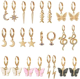 9/10/12 Pairs Gold Small Hoop Earrings Pack with Charm-Silver Mini Hoop Dangle Earrings with Charm- Huggie Hoop Earrings Set for Teen Girls And Women