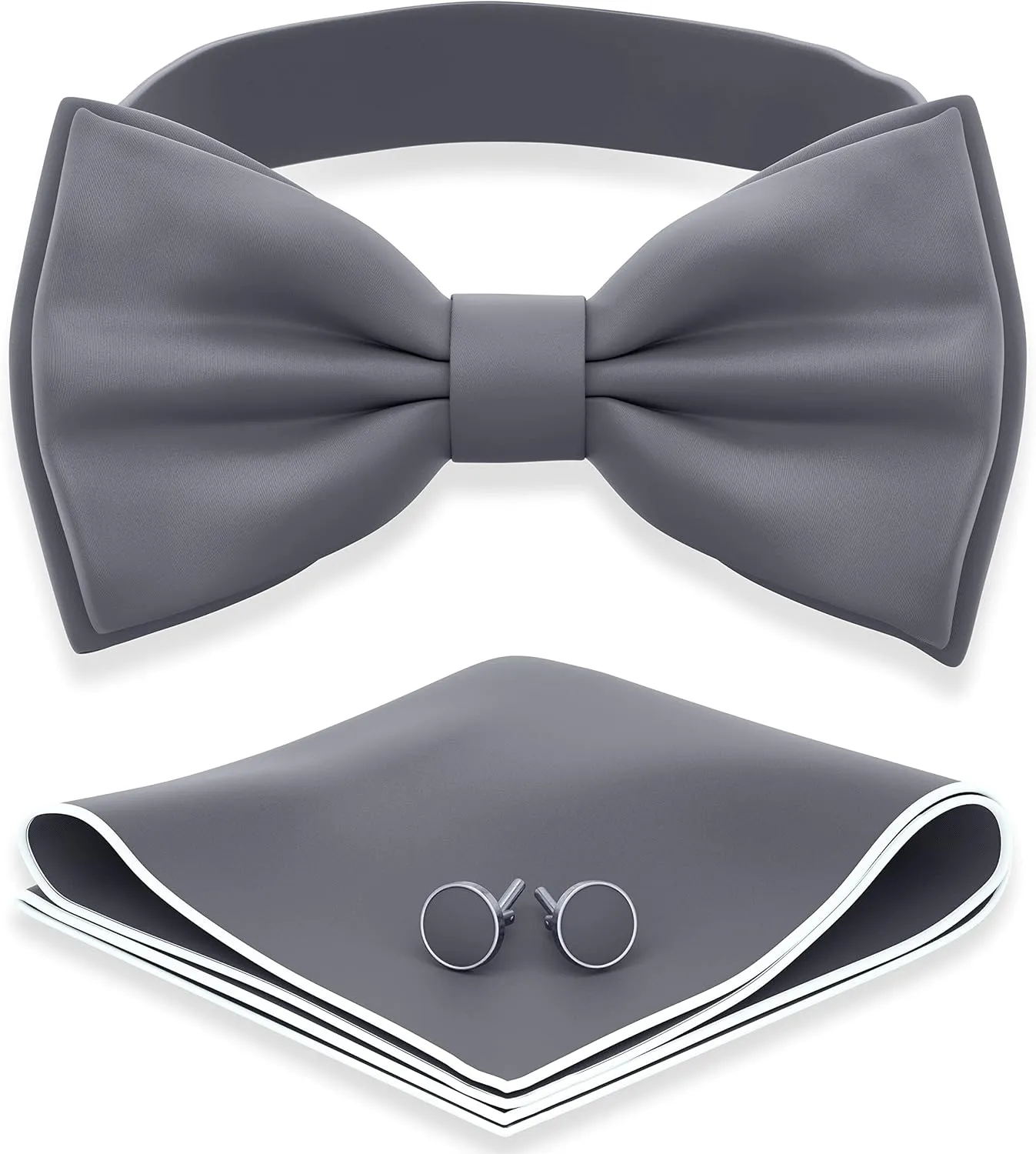 Adam Young Men's Bow Ties with Handkerchief & Cufflinks Pre-Tied Style Formal Satin Classic Bowtie for Tuxedo Faux Silk