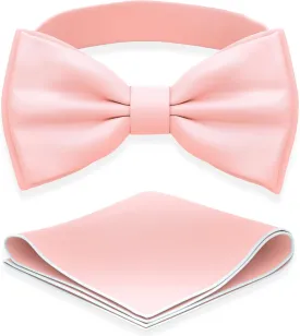 Adam Young Men's Bow Ties with Handkerchief Pre-Tied Style Formal Satin Classic Bowtie for Tuxedo Faux Silk