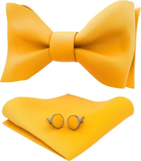 Adam Young Men's Self Tie Bow Tie Sets w/Pocket Squares & Cufflinks Sami-Glossy Satin Classy Bowtie for Tuxedo Faux Silk