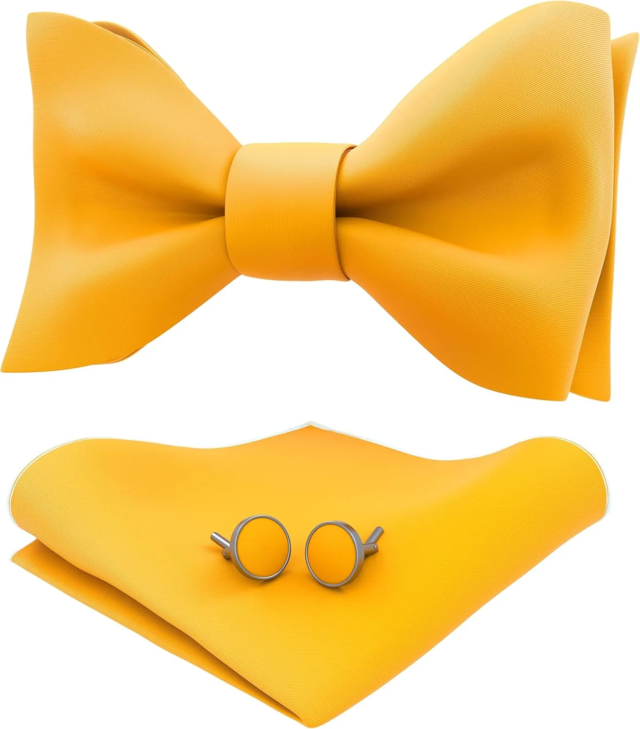 Adam Young Men's Self Tie Bow Tie Sets w/Pocket Squares & Cufflinks Sami-Glossy Satin Classy Bowtie for Tuxedo Faux Silk