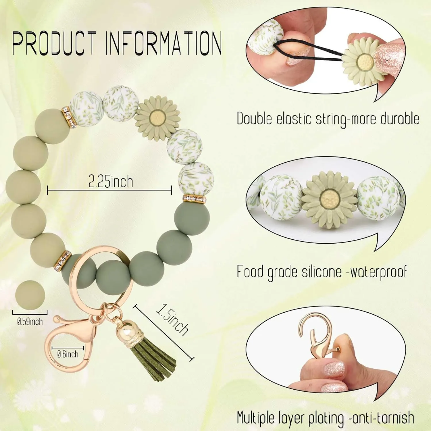 BAOSIWA Silicone Beaded Keychain Wristlet Key Ring Bracelet Cute Car Key Chain Holder for Women Girls