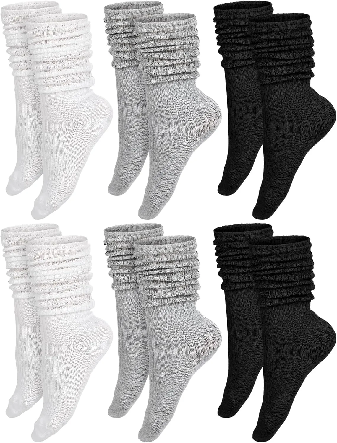 Bencailor 6 Pairs Women Slouch Socks Scrunch Cotton Knit Boot Long Soft Winter Stacked Socks for Woman