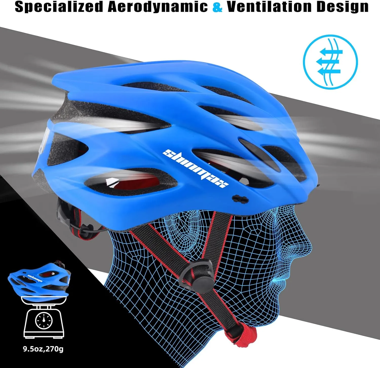 Bike Helmet Men Women, Shinmax Bicycle Helmet with Rear Light and Detachable Visor