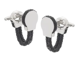 Black Braided Genuine Leather Cufflinks