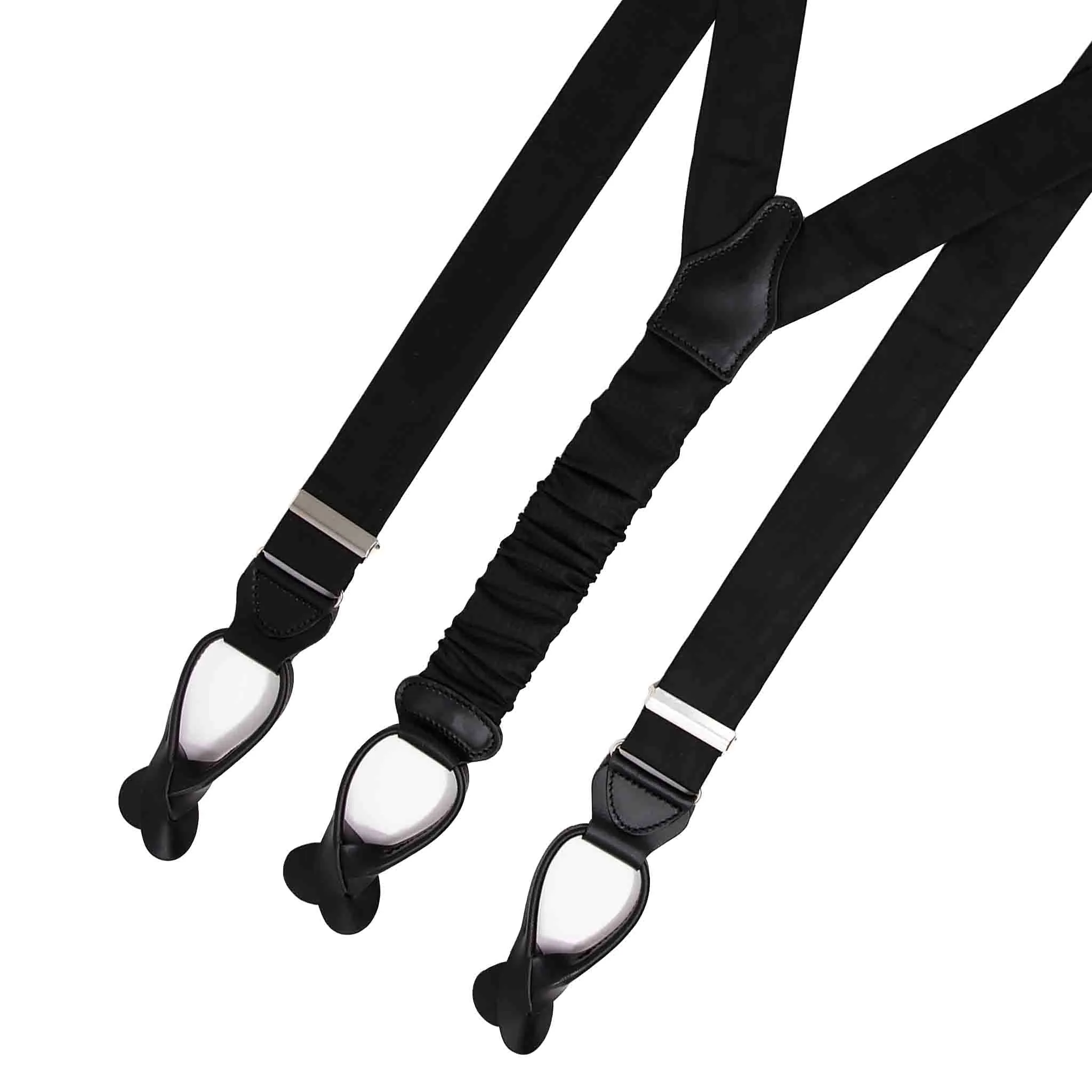 Black Moire Silk Bow Tie and Suspenders Set