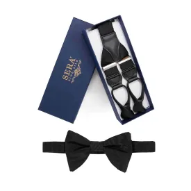 Black Moire Silk Bow Tie and Suspenders Set