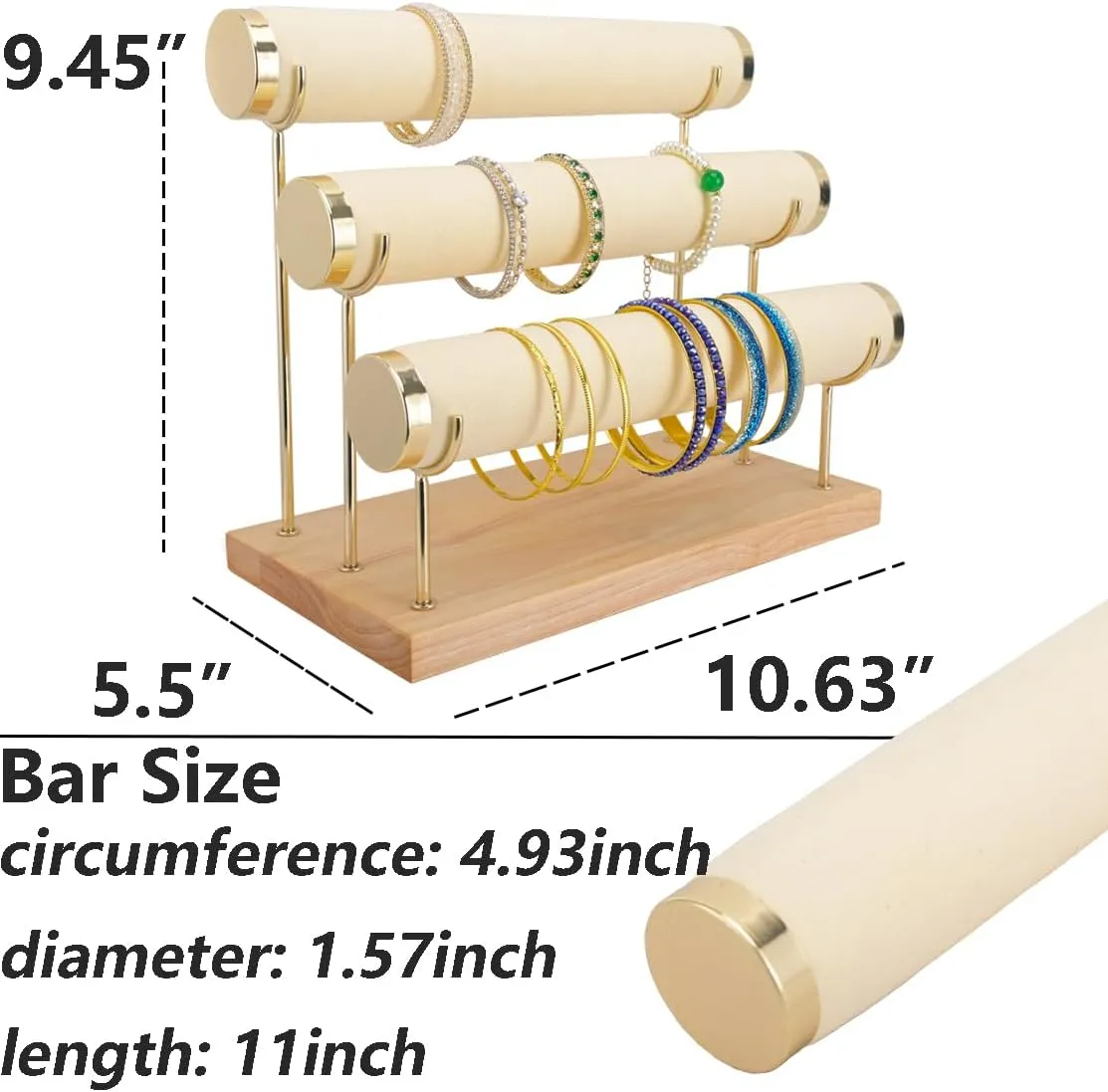 Bracelet Display Holder Small Size Jewelry Storage Stand 3 Tier Bangle Organizer Wooden Velvet Watch Tower