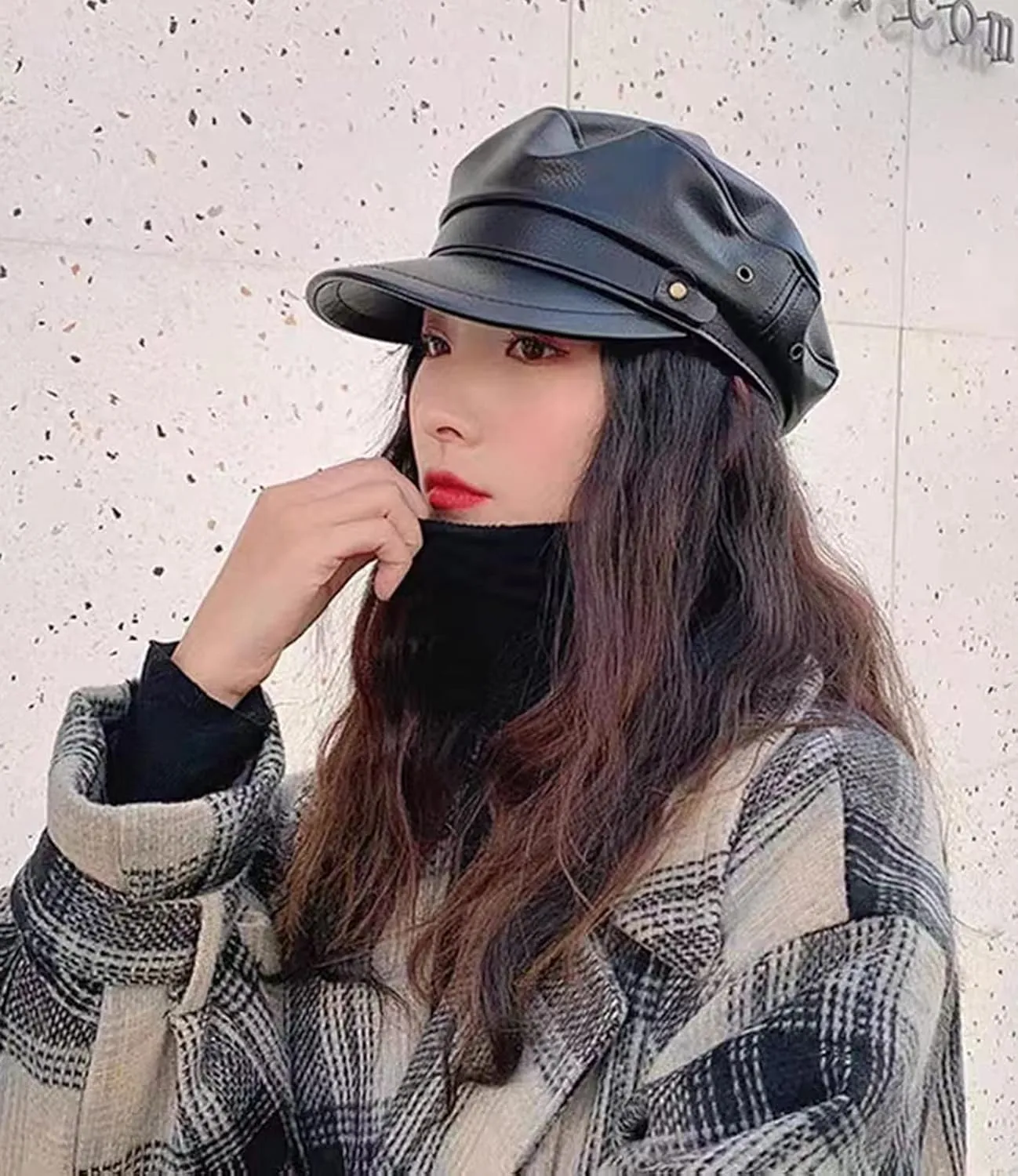 Brcus Women Yacht Captain Sailor Hat PU Newsboy Cabbie Baker Boy Peaked Beret Cap