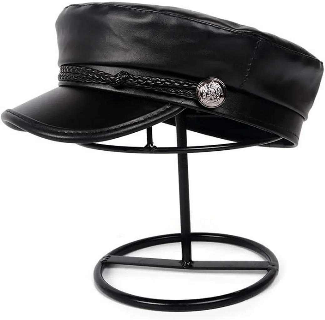 Brcus Women Yacht Captain Sailor Hat PU Newsboy Cabbie Baker Boy Peaked Beret Cap