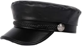 Brcus Women Yacht Captain Sailor Hat PU Newsboy Cabbie Baker Boy Peaked Beret Cap