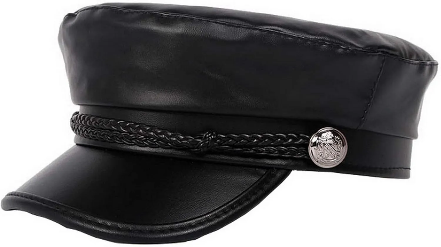 Brcus Women Yacht Captain Sailor Hat PU Newsboy Cabbie Baker Boy Peaked Beret Cap