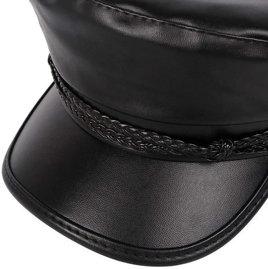 Brcus Women Yacht Captain Sailor Hat PU Newsboy Cabbie Baker Boy Peaked Beret Cap