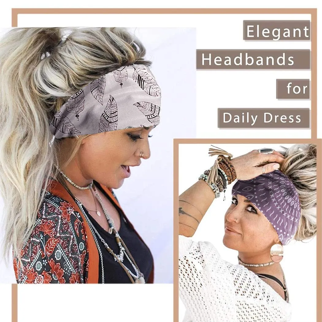 CAKURE Boho Headbands Wide Turban Knotted Head Bands African Head Wraps Yoga Hairbands Hair Scarf Elastic Hair Accessories for Women and Girls Pack of 3