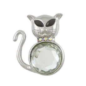 Cat with Large Mirror Belly and Black Eyes Brooch Pin - PRC710