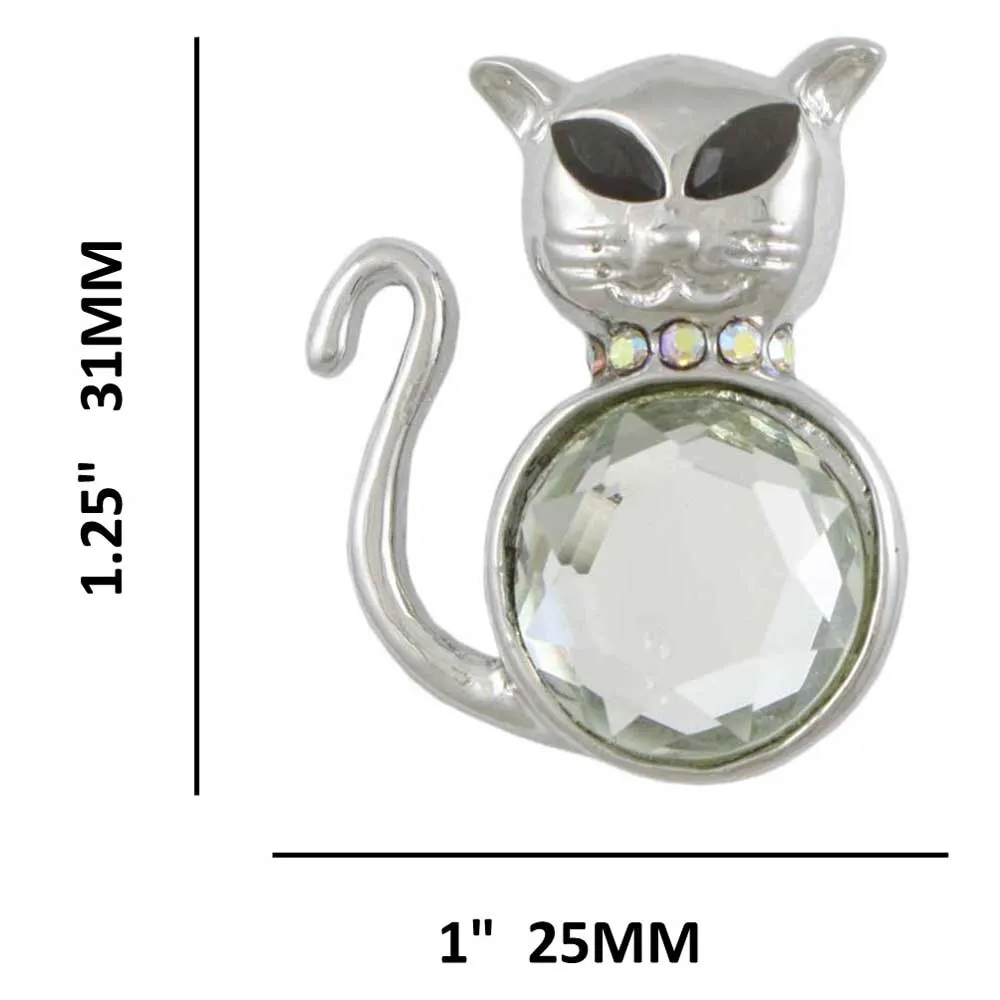 Cat with Large Mirror Belly and Black Eyes Brooch Pin - PRC710