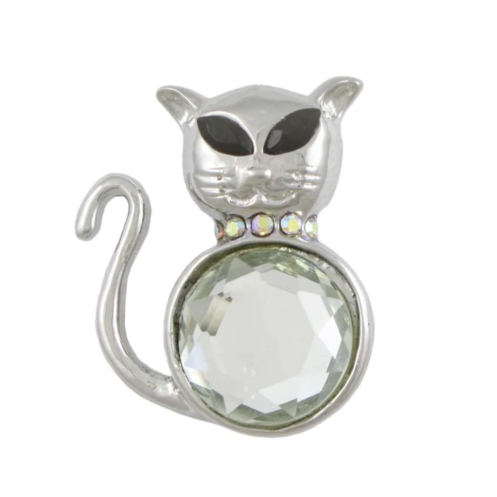 Cat with Large Mirror Belly and Black Eyes Brooch Pin - PRC710