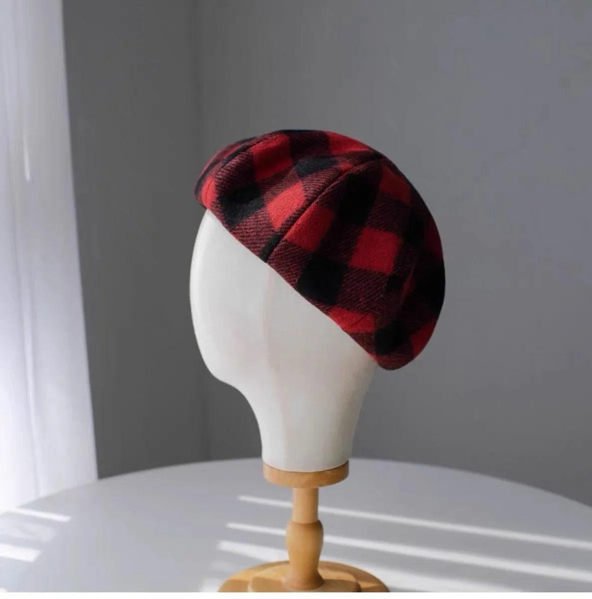 Check Pattern Wool Beret-Available Custom Size