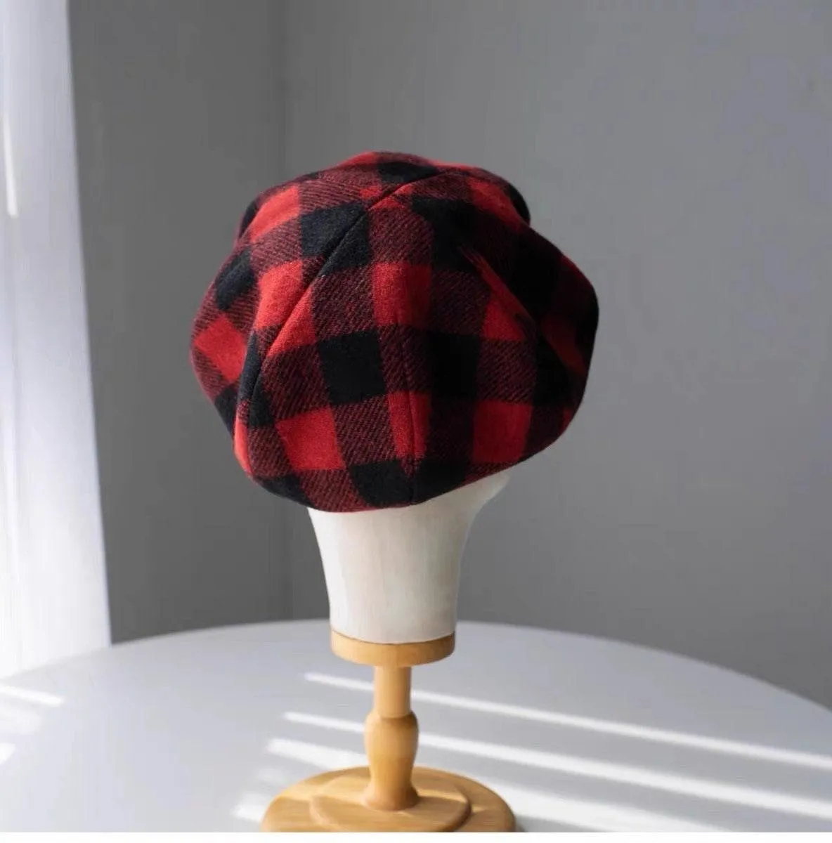 Check Pattern Wool Beret-Available Custom Size
