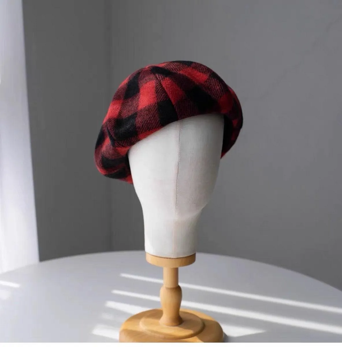 Check Pattern Wool Beret-Available Custom Size