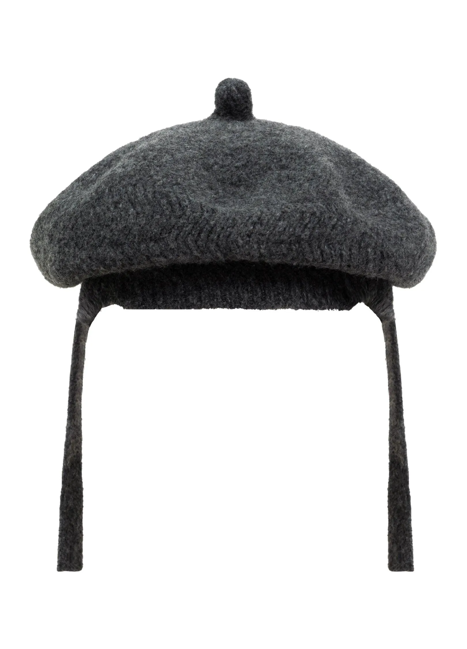 Chic Wool Blend Zig Zag Knit Beret With Long Straps