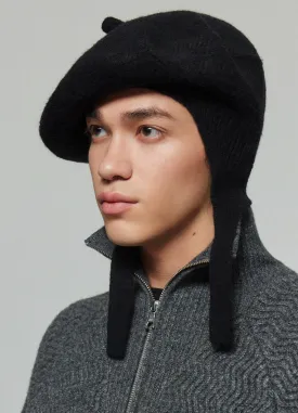 Chic Wool Blend Zig Zag Knit Beret With Long Straps