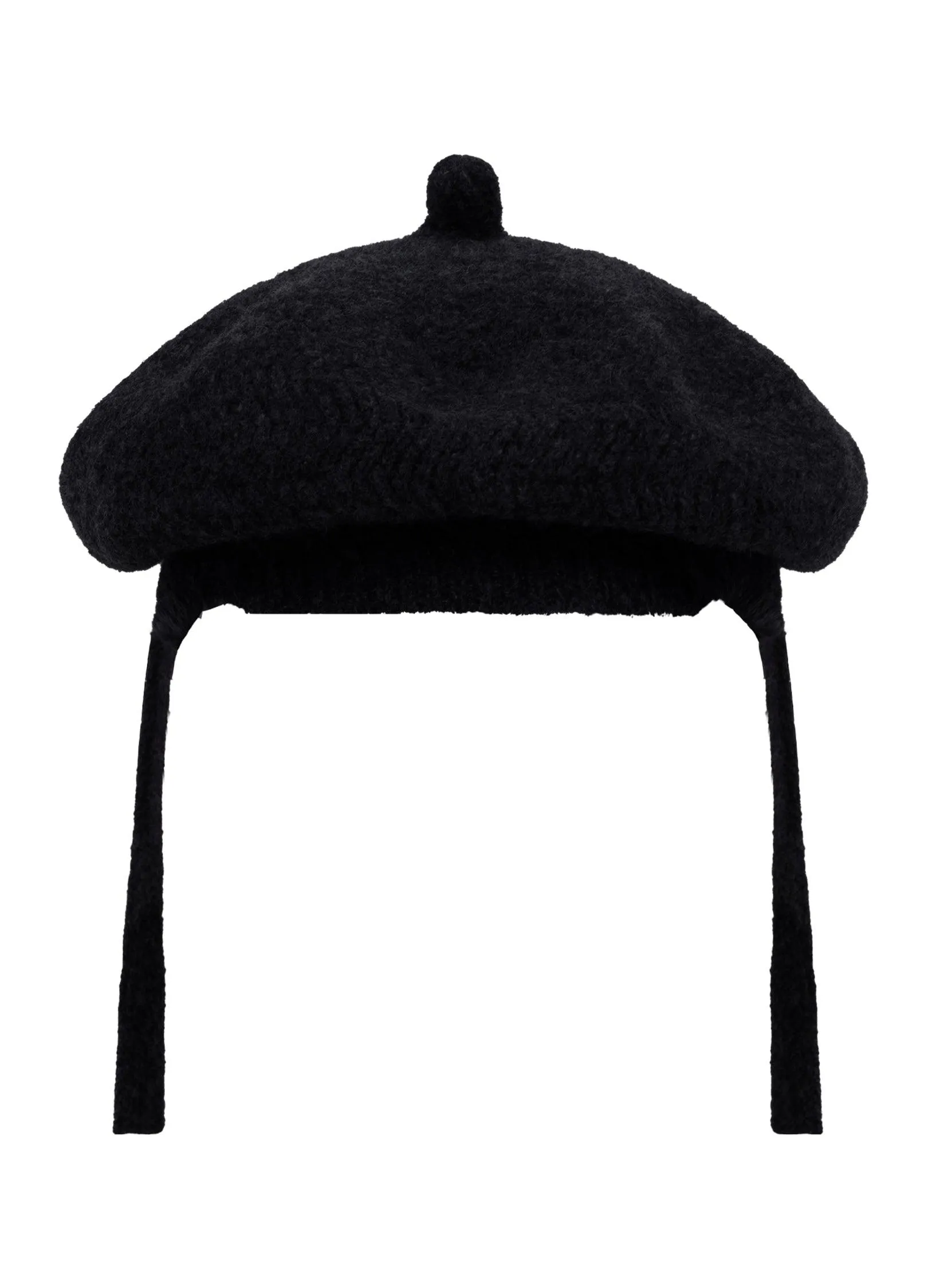 Chic Wool Blend Zig Zag Knit Beret With Long Straps