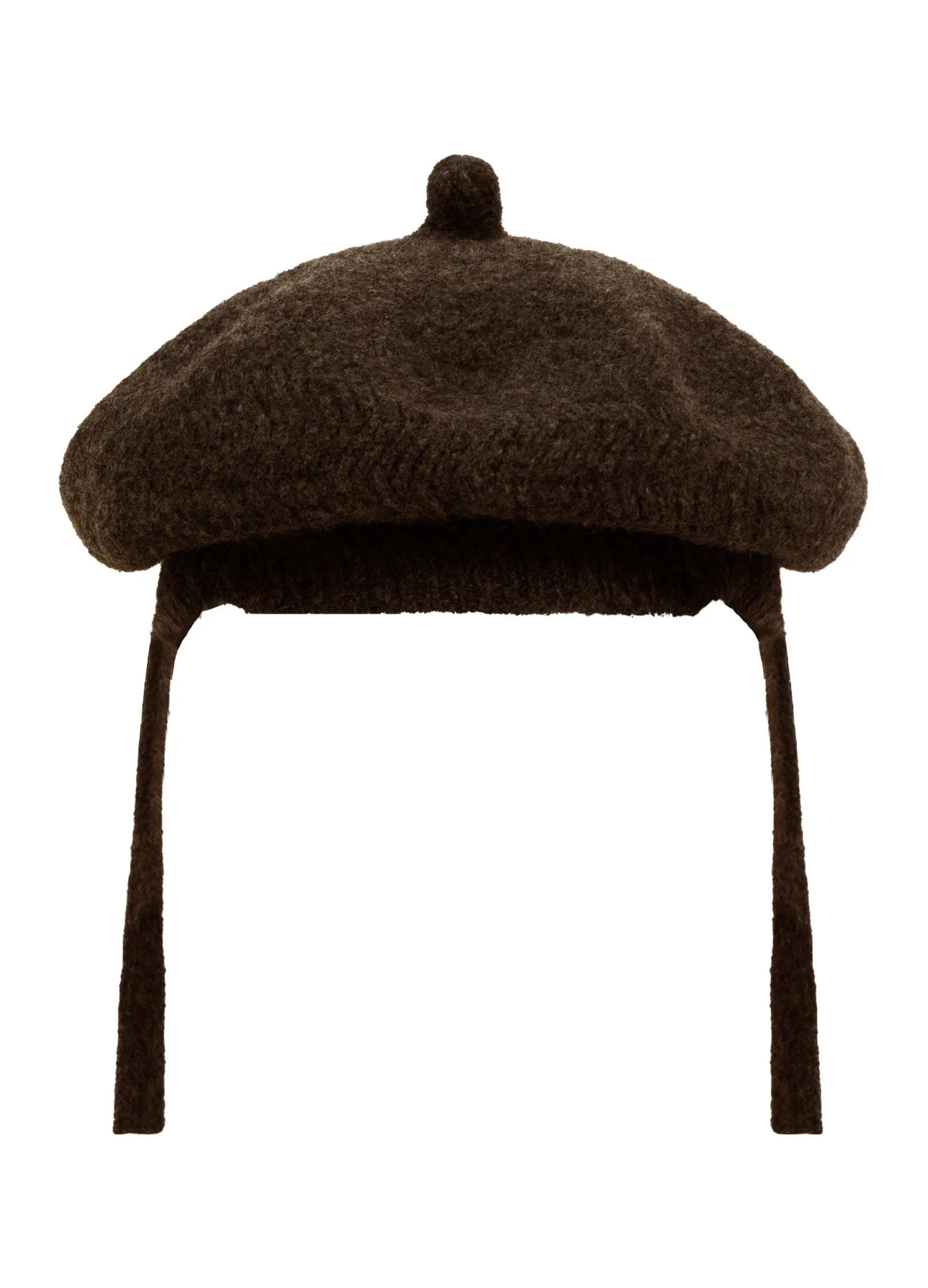 Chic Wool Blend Zig Zag Knit Beret With Long Straps