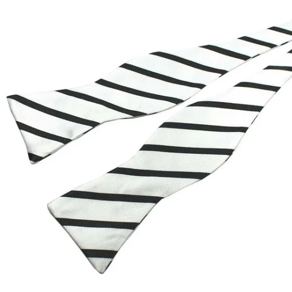 Classy Men White Black Silk Self-Tie Bow Tie
