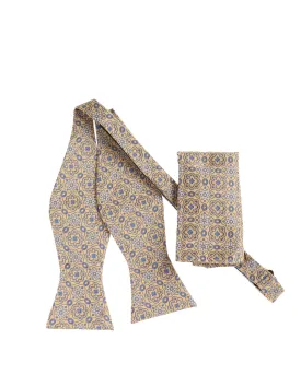 Cream/Butter Scotch With a Baby Blue Designed Self - Tied Bow Tie With Matching Pocket Square