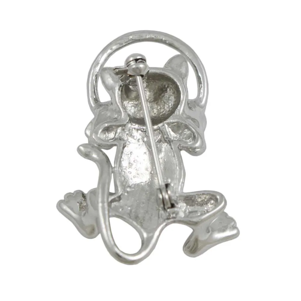 Crystal Cat Peeping Through Hoop Brooch Pin - PRC019