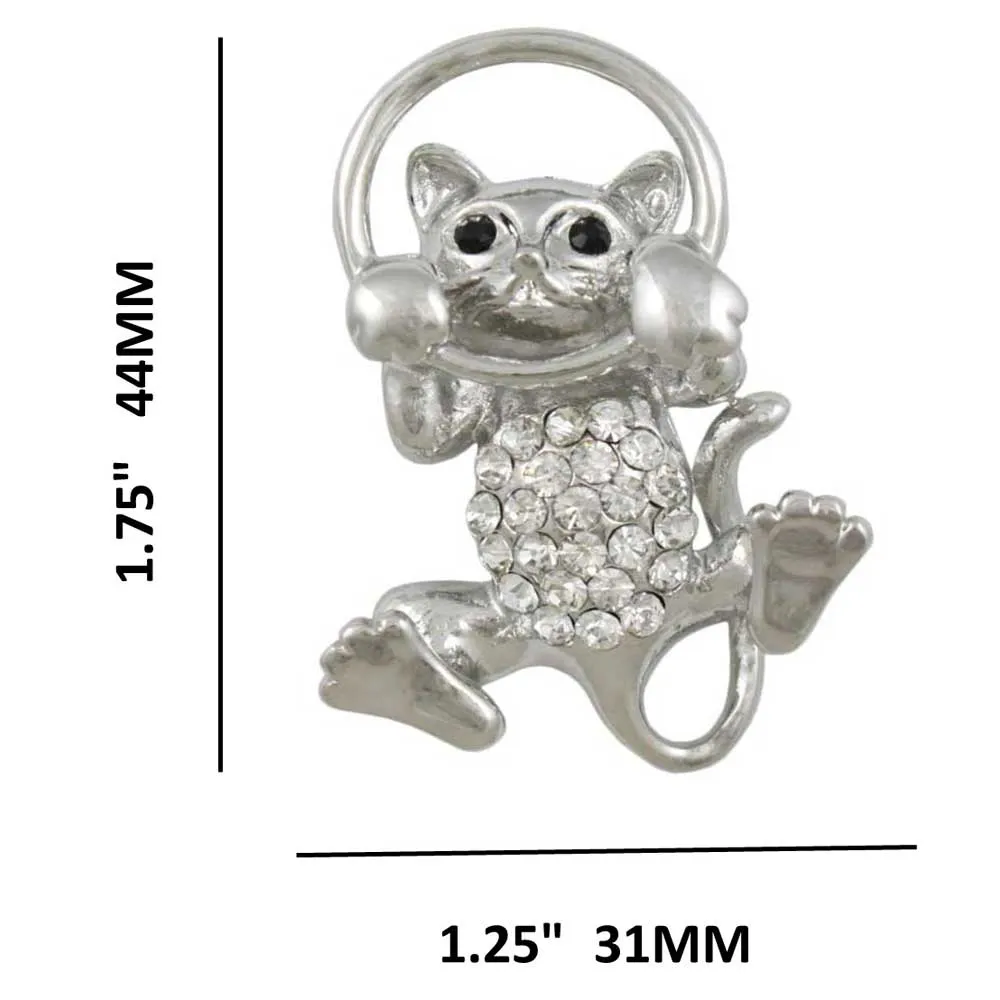 Crystal Cat Peeping Through Hoop Brooch Pin - PRC019
