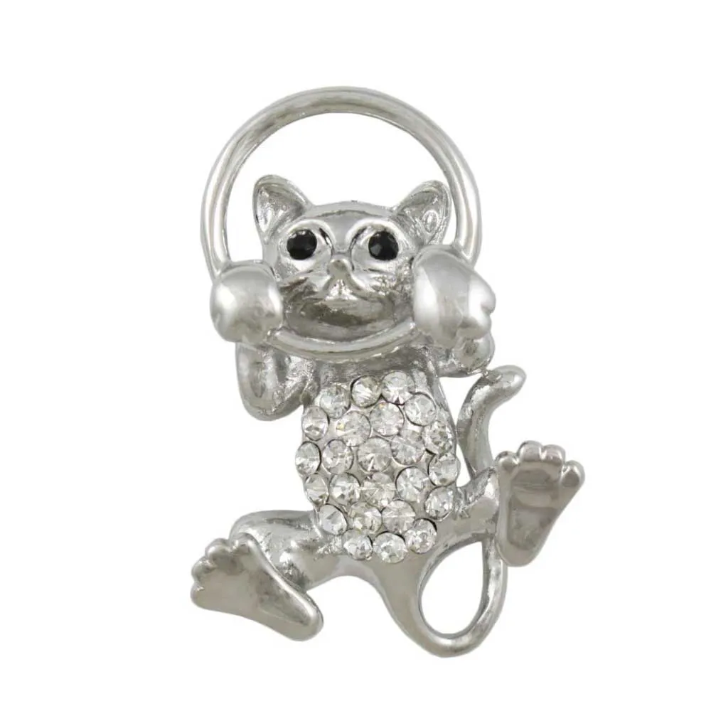Crystal Cat Peeping Through Hoop Brooch Pin - PRC019