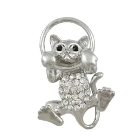 Crystal Cat Peeping Through Hoop Brooch Pin - PRC019
