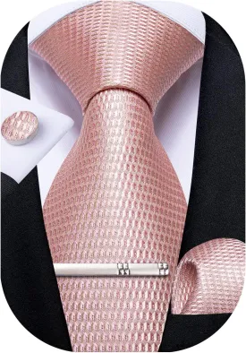 DiBanGu Mens Silk Necktie Solid Color Tie and Pocket Square Cufflink Tie Clip Set Woven Plain Ties for Men Wedding Party