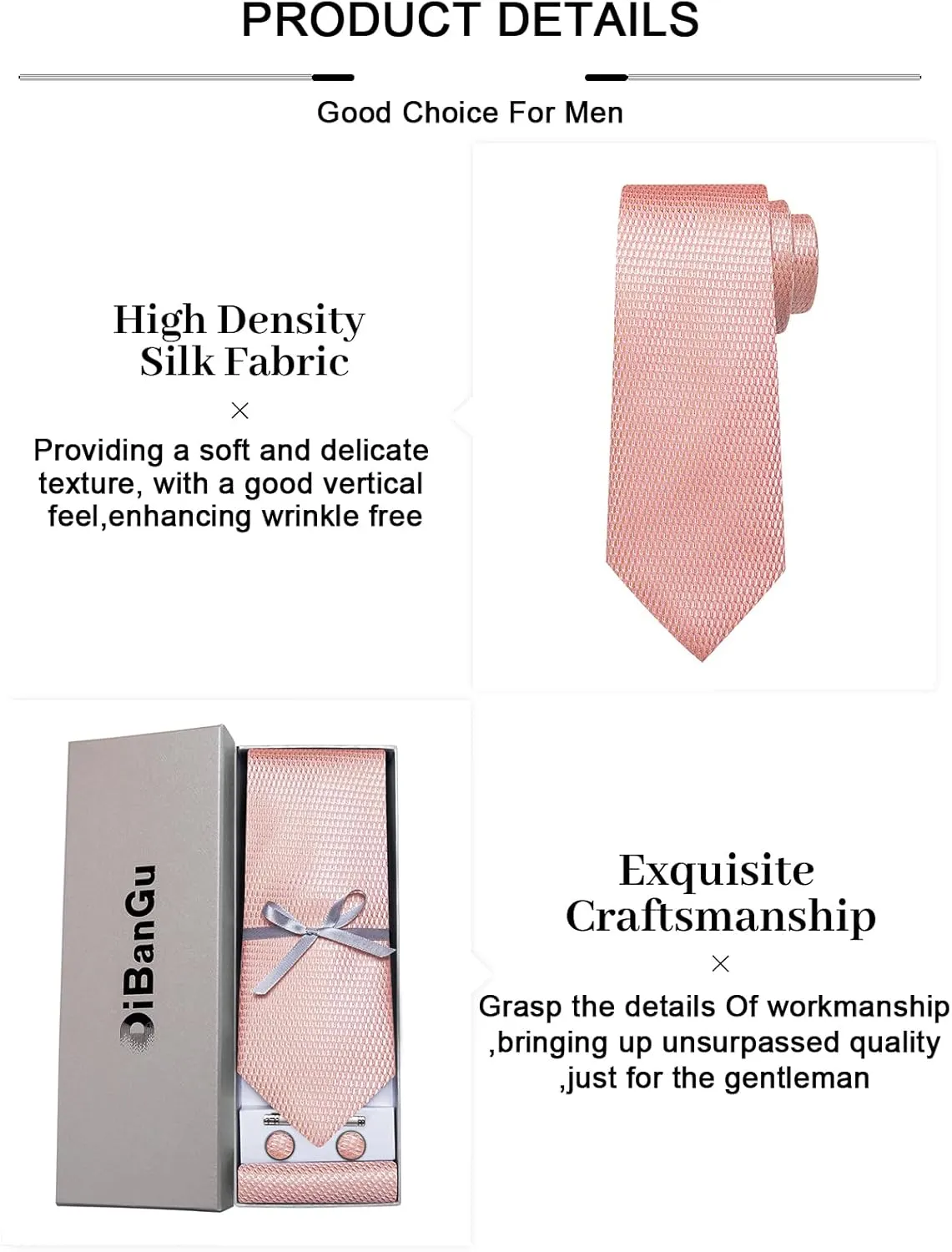 DiBanGu Mens Silk Necktie Solid Color Tie and Pocket Square Cufflink Tie Clip Set Woven Plain Ties for Men Wedding Party
