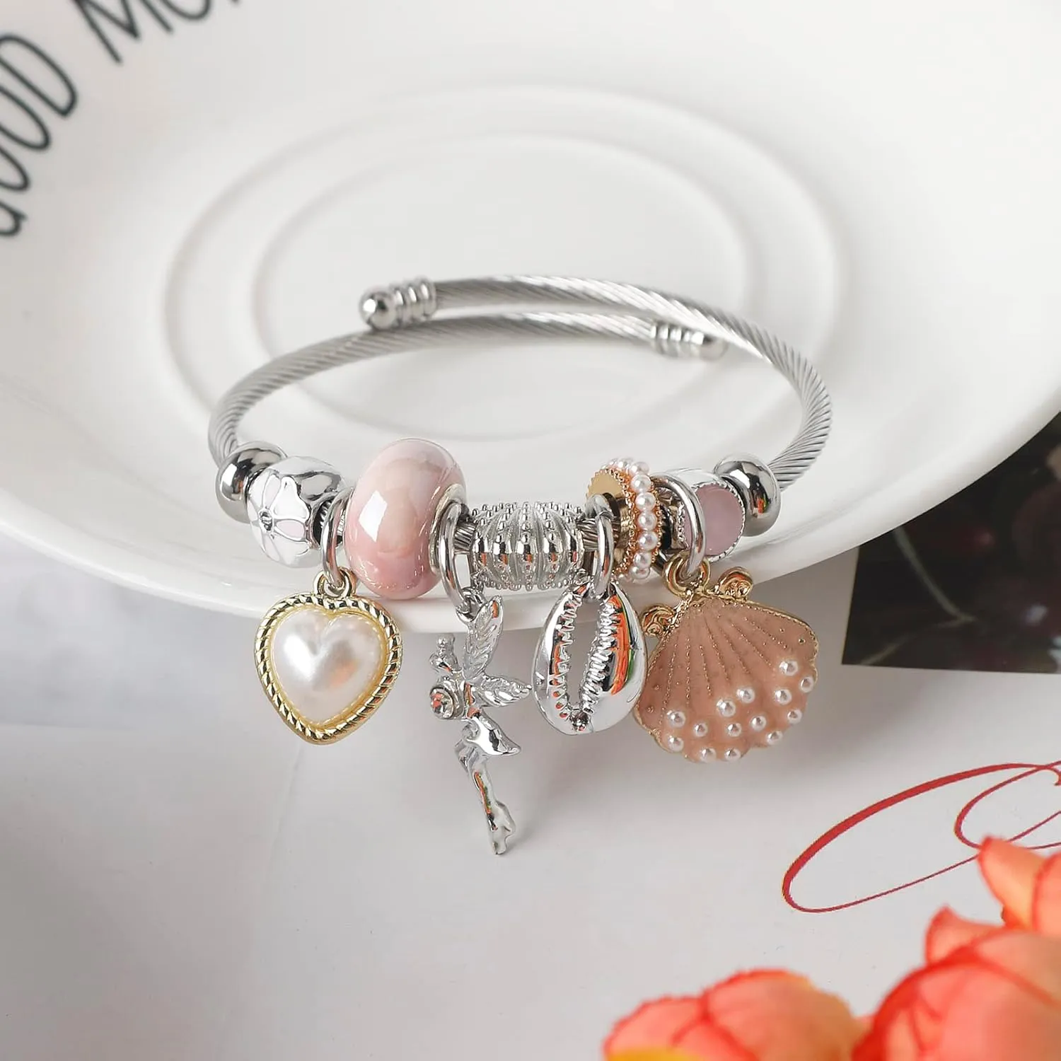 DS Charm Bracelets for girls,exquisite cute cartoon friendship bracelets Silver Stainless Steel Bangle with birthday Gift box, Adjustable girls jewelry Suitable for holiday gifts