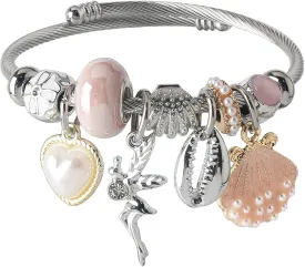 DS Charm Bracelets for girls,exquisite cute cartoon friendship bracelets Silver Stainless Steel Bangle with birthday Gift box, Adjustable girls jewelry Suitable for holiday gifts