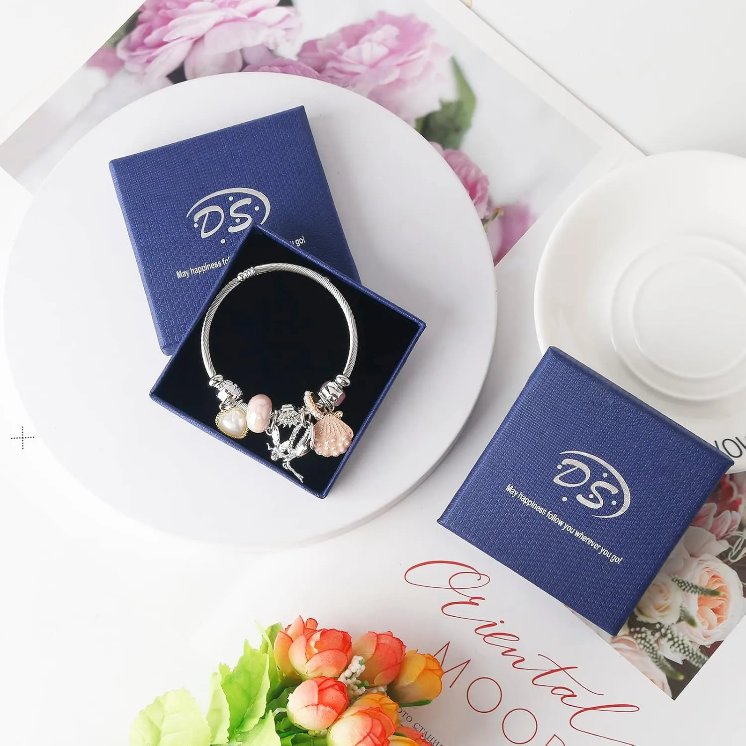 DS Charm Bracelets for girls,exquisite cute cartoon friendship bracelets Silver Stainless Steel Bangle with birthday Gift box, Adjustable girls jewelry Suitable for holiday gifts