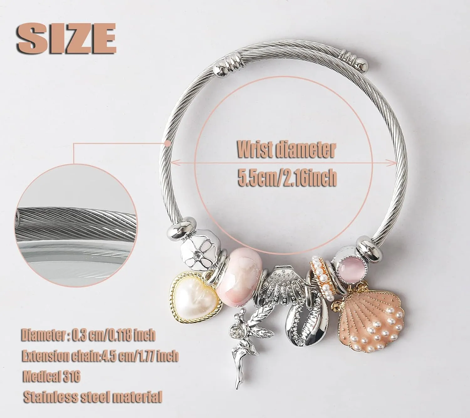 DS Charm Bracelets for girls,exquisite cute cartoon friendship bracelets Silver Stainless Steel Bangle with birthday Gift box, Adjustable girls jewelry Suitable for holiday gifts