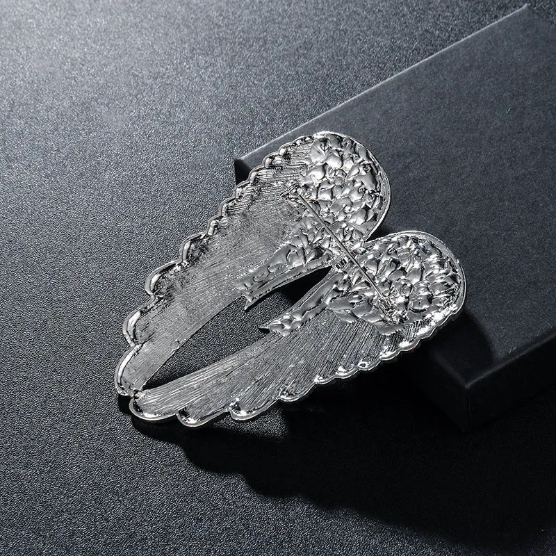 Ex. Lg. Gold or Silver Brooch Clear Wings Rhinestone Crystal BR-028S