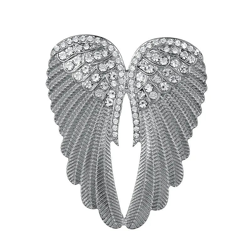 Ex. Lg. Gold or Silver Brooch Clear Wings Rhinestone Crystal BR-028S