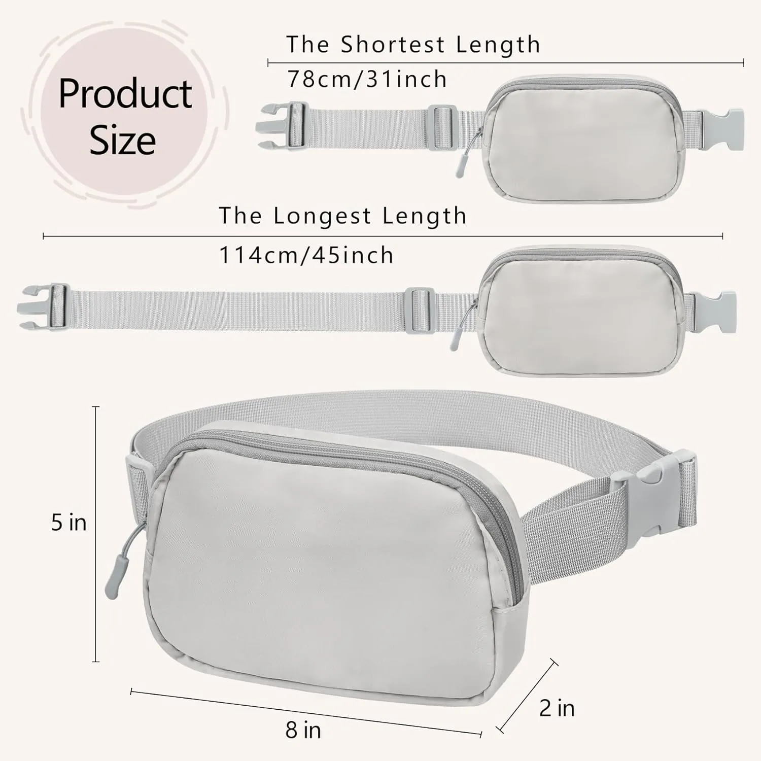 Fanny Pack Crossbody Bag for Women and Men, Belt Bag for Hiking Bum Bag with Adjustable Strap,Casual Cell Phone Pouch?Waist pack for Running Workout Sports Travel Light Grey