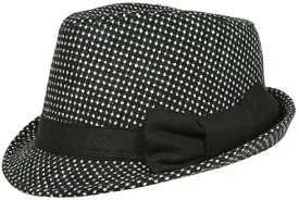 Fedora Hats - White Dots w/Bow - Black/White - HT-AHA51742WH